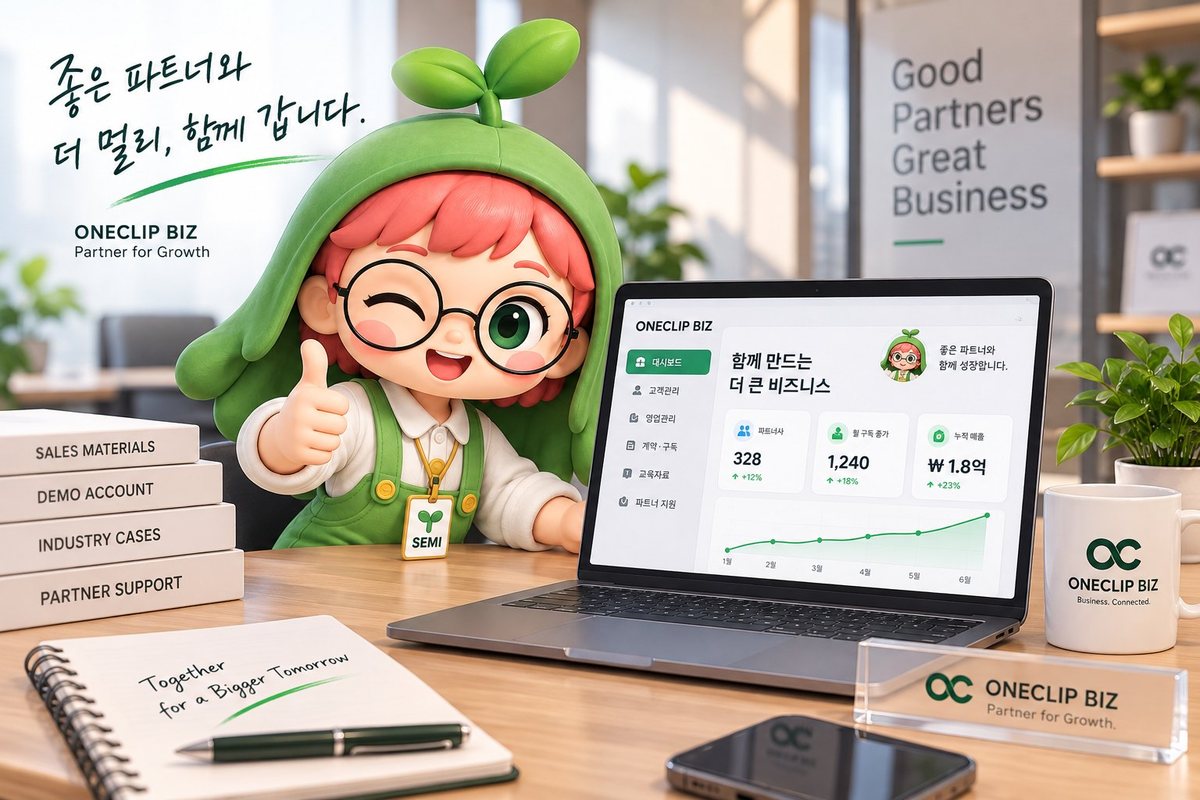 ONECLIP BIZ 파트너 데스크 — 영업 자료, 데모 계정, 파트너 대시보드